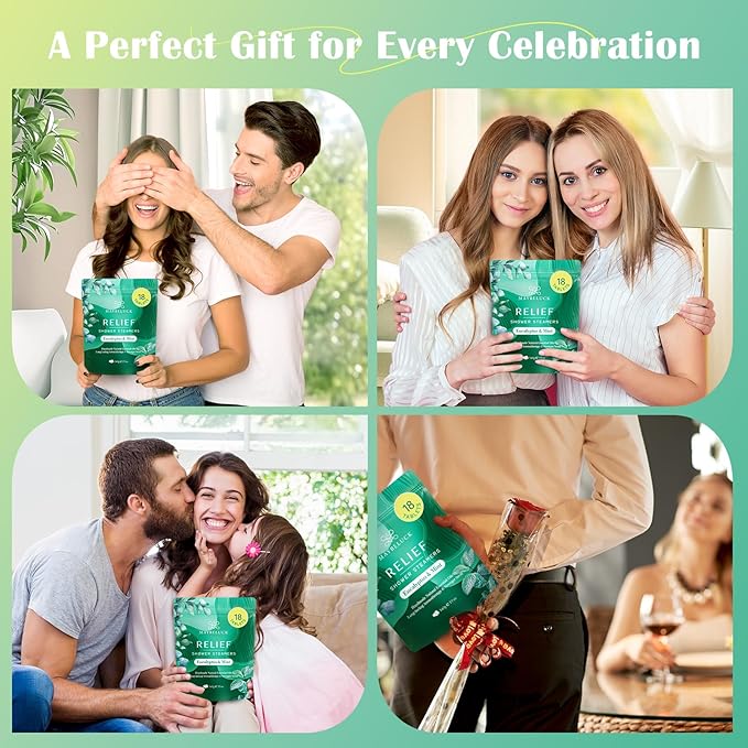 Eucalyptus Mint Shower Steamers Aromatherapy 18 Pack - Includes Easy Opener, Eucalyptus for Shower, Stocking Stuffers, Christmas Gifts & Birthday Gifts for Women, White Elephant Gifts for Adults