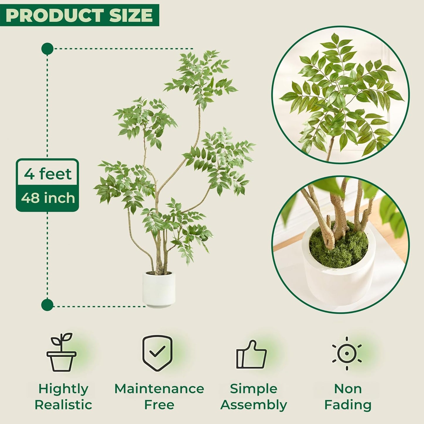 4FT Artificial Sumac Tree in White Pot, Real Touch Silk Faux Plant Indoor Outdoor - Lifelike Fake Tree for Home, Office, Living Room, Lobby, Patio Decor