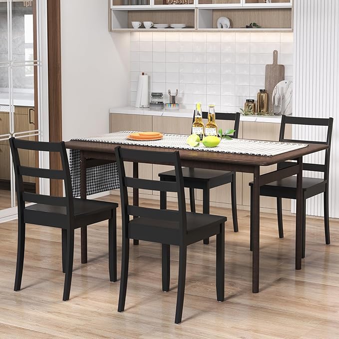 NAFORT Wood Dining Chairs Set of 4 Walnut, Armless Kitchen Chairs with Solid Rubber Wood Legs, Non-Slip Foot Pads, Max Load 400 Lbs, Farmhouse Seat High Ladder Back Dining Room Chairs