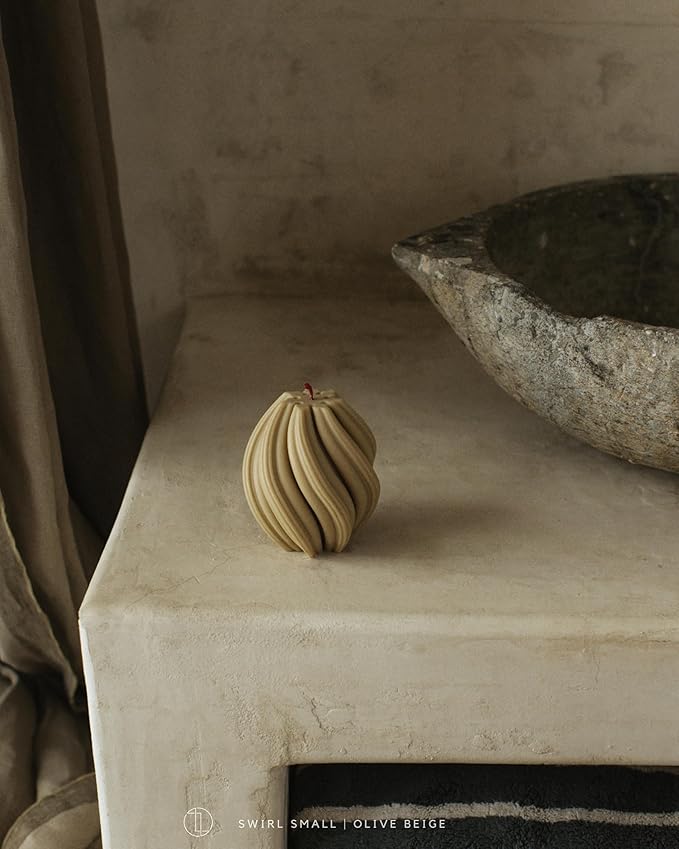 LAWA Swirl Candle - Beautiful Handmade Pillar Scented Soy Wax Twirl Elegant Bubble Aesthetic Candle Housewarming Gift Home Room Shelf Decor Idea Spiral Olive Beige (Small)