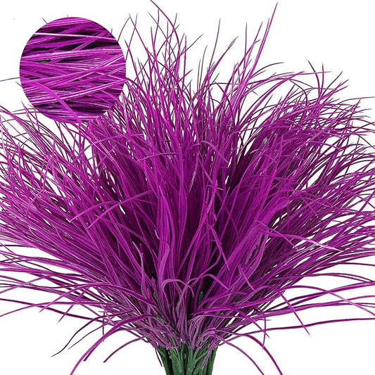 12 Bundles Artificial Fake Grass Plants Flowers Faux Plastic Wheat Grass Outdoor UV Resistant Greenery Shrubs Plant for Outdoor Planters Wedding Indoor Outside Hanging Home Garden Décor(Pure Fuchsia)