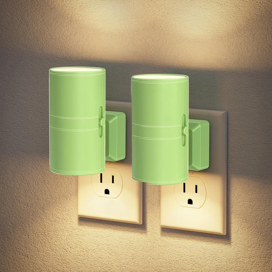 JandCase Night Lights Plug into Wall, Dimmable Night Light Plug in with Green Shade, Modern Night Lights with Dusk to Dawn Sensor, Soft White 3000K, 0-100LM Nightlight for Hallway Bedroom, 2 Pack