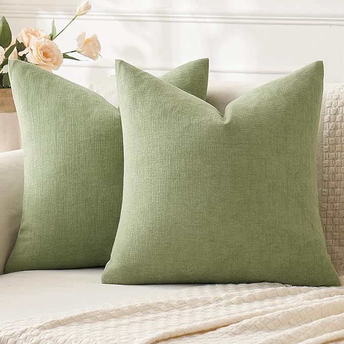 MIULEE Sage Green Couch Pillow Covers 22x22 Inch, Set of 2 Soft Spring Chenille Decorative Euro Throw Pillow Covers Farmhouse for Sofa Living Room Bed