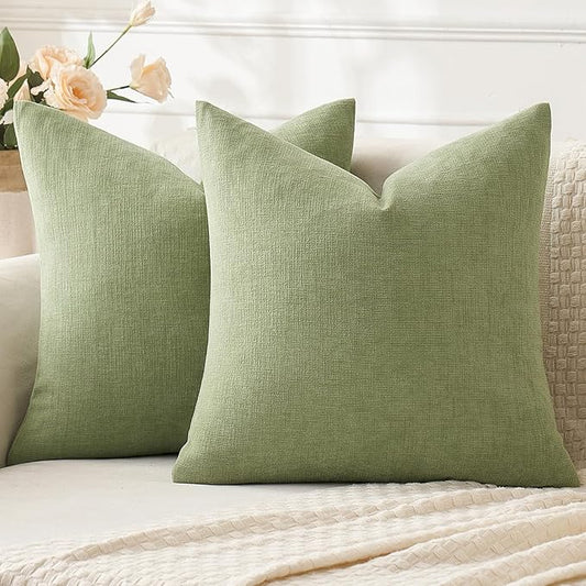 MIULEE Sage Green Couch Pillow Covers 20x20 Inch, Set of 2 Soft Spring Chenille Decorative Square Throw Pillow Covers Farmhouse for Sofa Living Room Bed