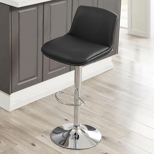 MINCETA Bar Stools,Modern Upholstered Swivel Stool with Back for Bar and Counter Height, Adjustable Height 24" to 34",1 Piece,PU in Black.