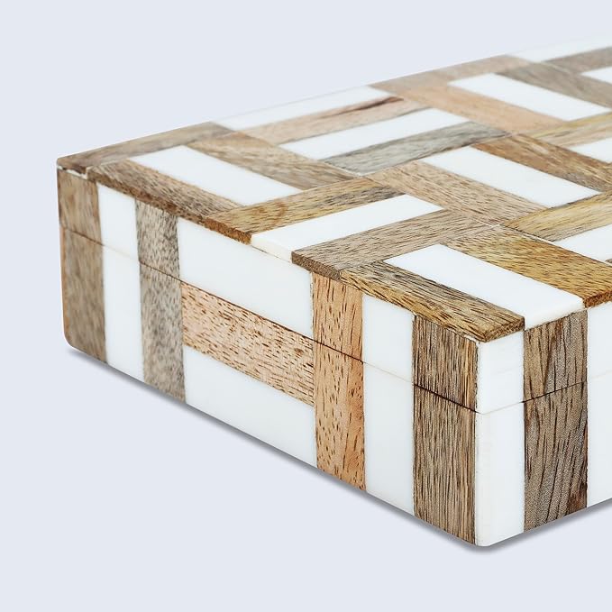 Handicrafts Home Decorative Storage Box, Keepsake Holder & Gift Box or Decorative Accent, Home decor, Jewelry Organizer, Made with Wood & Resin Inlay, Handmade Marquet Chase Collection-5X7X1.5 in