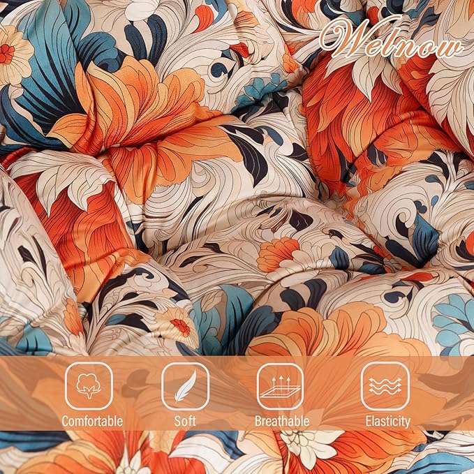 Welnow Lazy Chair with Ottoman, Modern Lounge Accent Chair with Armrests and a Side Pocket, Leisure Sofa Armchair Set, Reading Armchair with Footrest for Small Space, Orange Blue