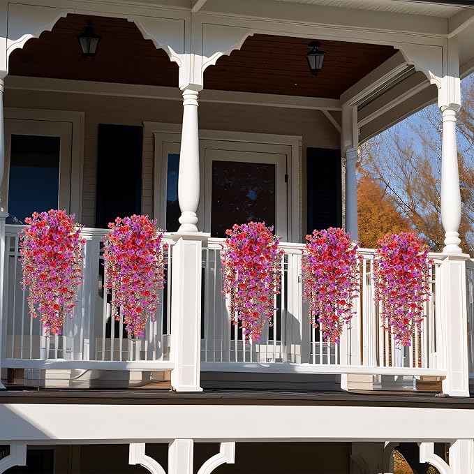 Fall Flowers Artificial for Decoration,Artificial Flowers for Outdoors,Autumn Fake Plants Home Decor Thanksgiving Realistic Silk Daisy,Fall Leaves UV Resistant Garden Courtyard Patio (Red Purple)