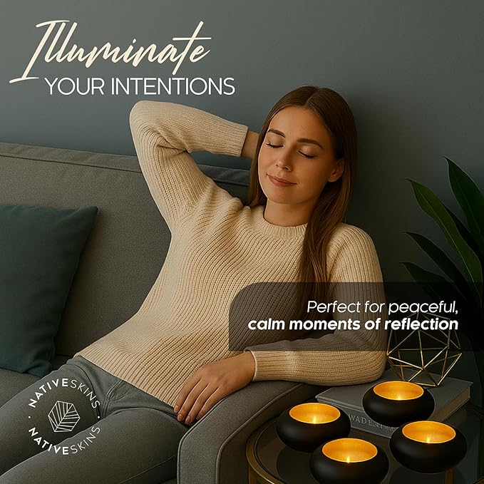 NativeSkins Tealight Holders - Glow Stones Set of 4 - Decorative Votive Candle Holders for Table Centerpiece, Tea Light Candle Display