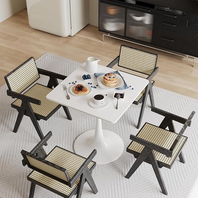 White Square Tulip Table for 2 Person, 24 Inch Small Dining Table with Metal Pedestal Base for Kitchen, Mid Century Modern Table with Round Corners for Living Room, Cafe, Office, Pub, Bar, Bistro