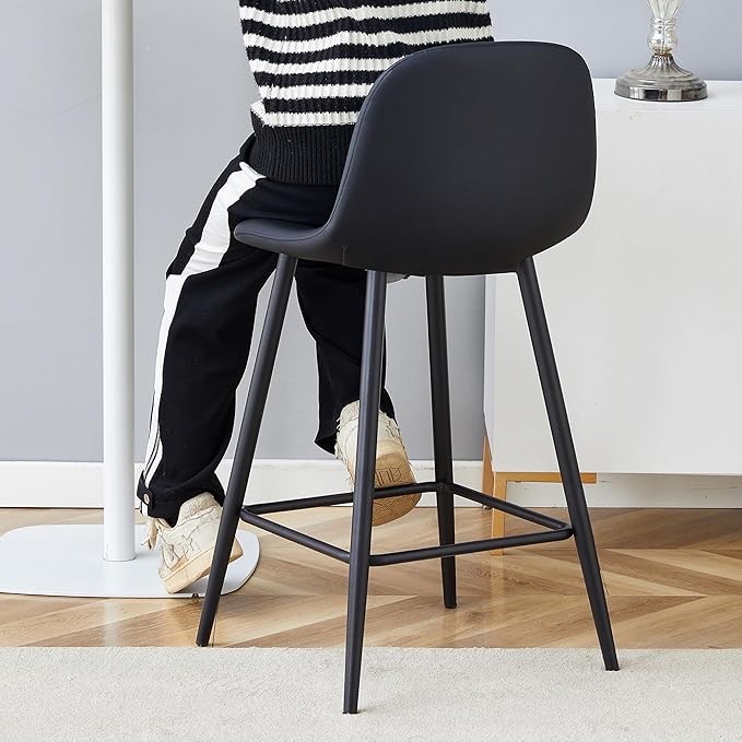 Counter Height Bar stools Set of 4, 24.6" Black Kitchen Bar Stools with Back & Metal Footrest, Modern Island Chairs Set of 4 for Kitchens Island Home Bar