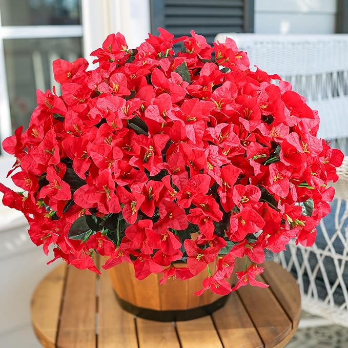 Ivydale Artificial Bougainvillea Flowers for Outdoors Decoration, 4 Bundles Fake Flower UV Resistant Realistic Silk Flowers for Outside, Faux Plants for Planter Patio Porch Window Home Decor (Red)