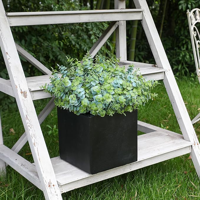 Artificial Fall Eucalyptus Plant – 8PCS Outdoor Fake Greenery, UV Resistant Fake Plants for Porch, Patio, Thanksgiving or Autumn Home Decor - Dusty Green Leaves