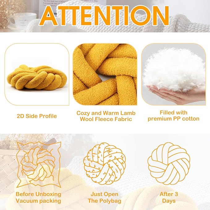 Marsui 2 Pieces Knot Ball Pillows 14 x 14 Inch Decorative Pillow for Couch Bedroom Plush Throw Knot Pillow Soft Handmade Chair Cushion for Living Room Car Decorations (Ginger)