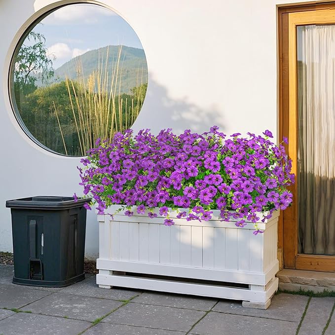 20 Bundles Artificial Flowers for Outdoors Decoration Fake Silk Flowers UV Resistant Faux Plants Artificial Daisy Eucalyptus for Spring Summer Garden Yard Porch Window Home Decor, Purple