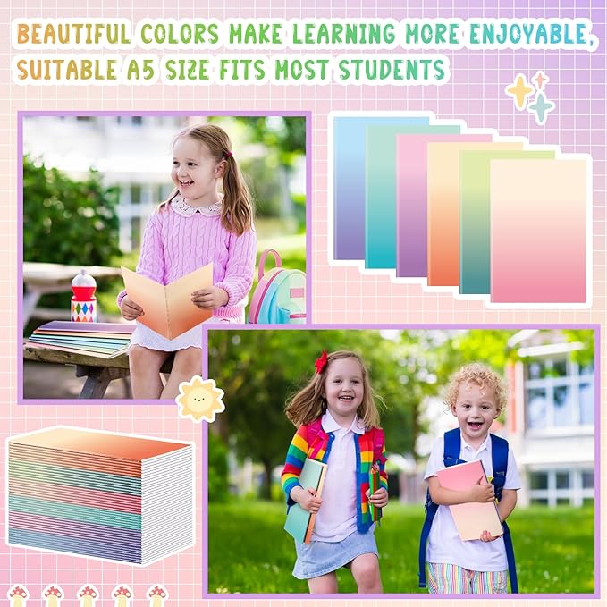 Handepo 100 Pack Composition Notebooks A5/A6 Ruled Lined Composition Kraft Notebooks Bulk Soft Cover Journals Travel Diary Memo for Students Classroom Office Supplies(A5,Gradient Color)