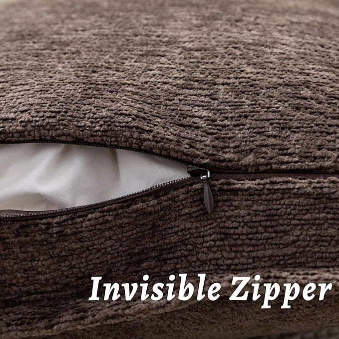 Brown Decorative Throw Pillow Covers 22x22 Inch Set of 2 Cozy Soild Chenille Cushion Cases Soft Textured Square Couch Pillows Cover Boho Accent Farmhouse Pillowcases for Sofa Bed