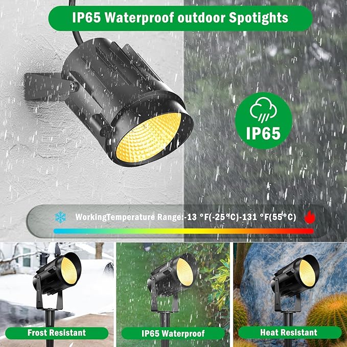 Outdoor Landscape Lights 10W Outdoor Lighting 3000K Warm Light with Stand & COB Led Spotlights for Yard Lawn Flag, 1000LM Waterproof Landscape Lighting 5.9 FT Plug Cord