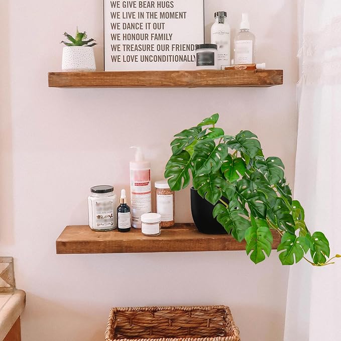 DILATATA Fake Plants Indoor 8 Inch Artificial Monstera Plant in Black Plastic Pot - Faux Potted Tropical Palm Plant for Home Aesthetic Decor Living Room Shelf Office