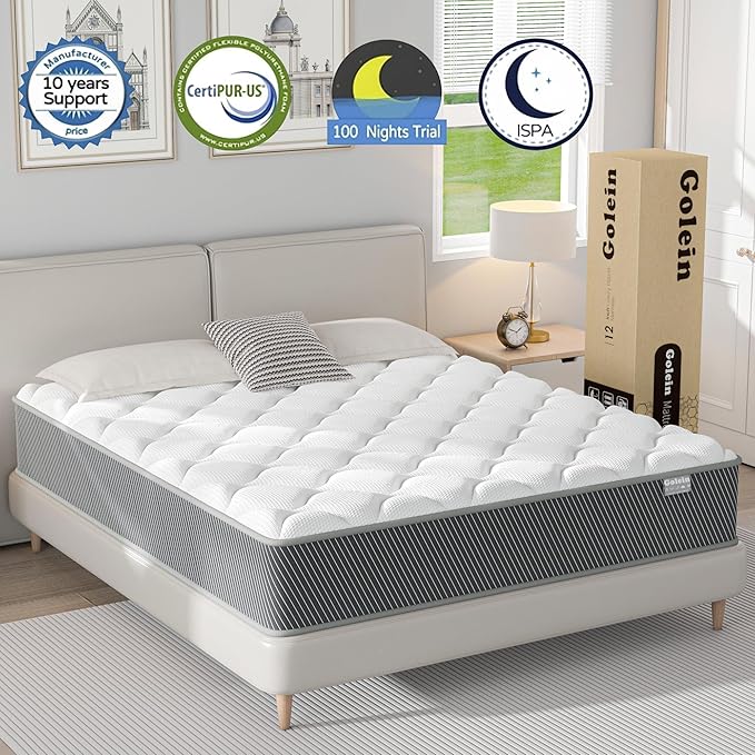 12 Inch Queen Mattress in a Box, Hybrid Memory Foam Queen Size Mattresses with Pocket Spring for Motion Isolation, Comfort Sleep & Pressure Relief, CertiPUR-US, Medium Firm 80"x60"x12"