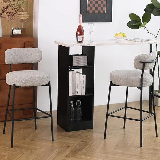 DYHOME Bar Stools Set of 2, Grey 27.56 Inches Counter Height Kitchen Bar Stools with Back, Mid-Century Modern Bar Chairs for Kitchen Island, Dining Room