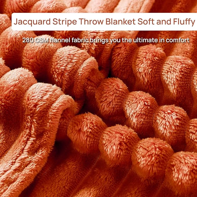 Geniospin Throw Blanket, 280GSM Extra Soft Lightweight Blanket with Stripe, Plush Fuzzy Cozy Blankets and Throws for Couch, Bed, Lightweight & Breathable (Terracotta, 50x60 inches)