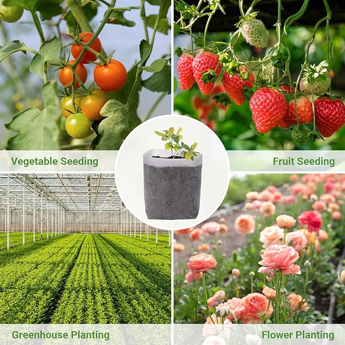 GREANER Degradable Grow Bags, 12.6"x13.4" Plant Bags for Home Garden Greenhouse Supplies, 50-Pack Large Fabric Pots for Vegetable Flower Fruits Potato Tomato Garden Seed Starting