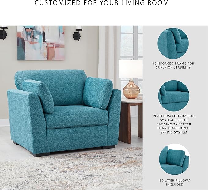 Signature Design by Ashley Keerwick Scandinavian Upholstered Oversized Chair with 2 Bolster Pillows, Blue