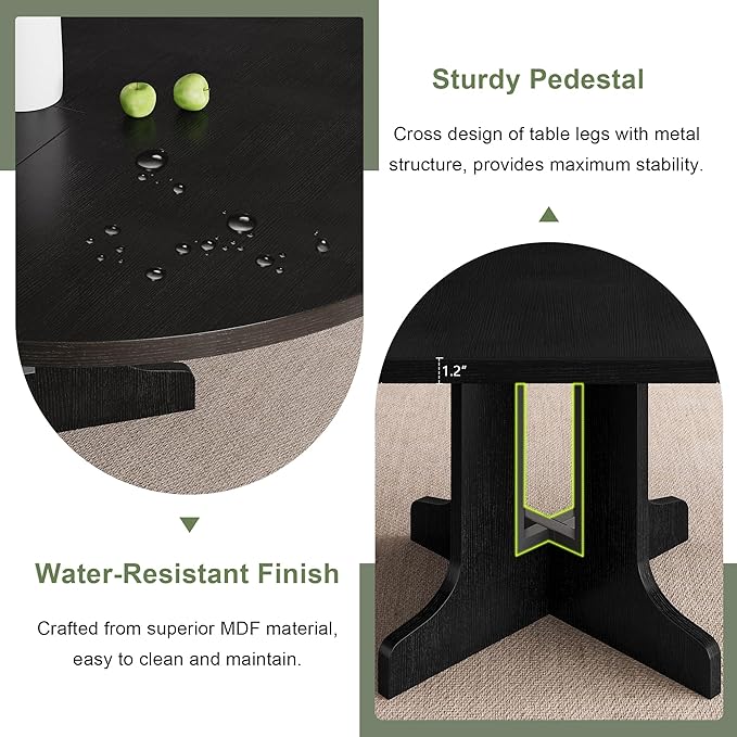 Feonase 59" Round Extendable Dining Room Table for 4-6, Modern Oval Kitchen Table with Heavy Duty Wood Base, Metal Frame Support, for Kitchen Dining Living Room, Easy Assembly, Black