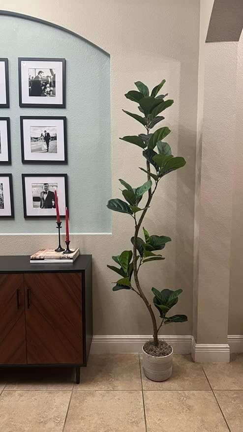 GarveeHome Artificial Fiddle Leaf Fig Tree - 6FT Fake Plant with Black Nursery Planter, Large Fake Tree for Home or Office Decor - Artificial Plants Indoor Outdoor,Housewarming Gift
