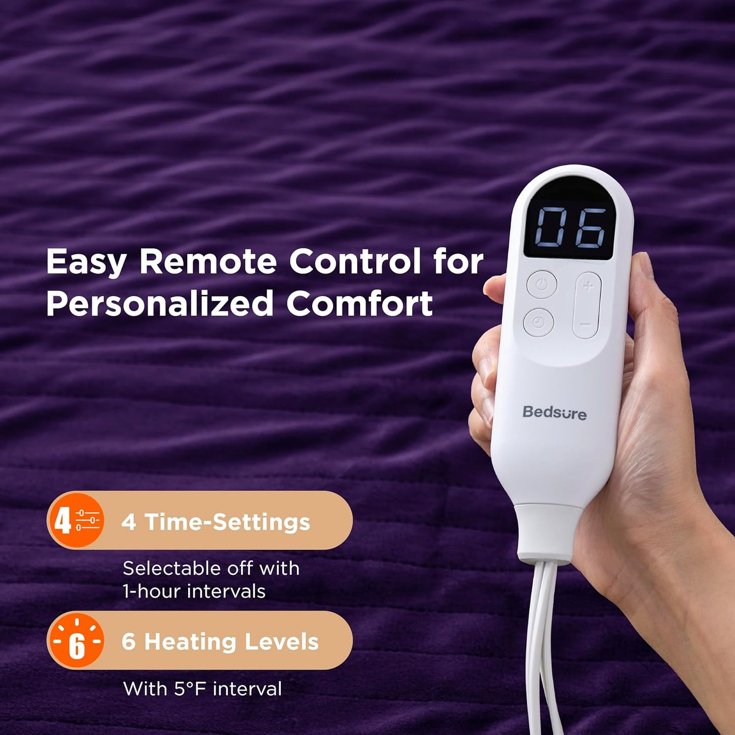 Bedsure Heated Blanket Throw Blanket - Fast Heating Electric Blanket, Soft Flannel Heated Throw with 4 Time Settings, 6 Heating Settings, Warm Gifts for Women Men (50x60 inches, Purple)