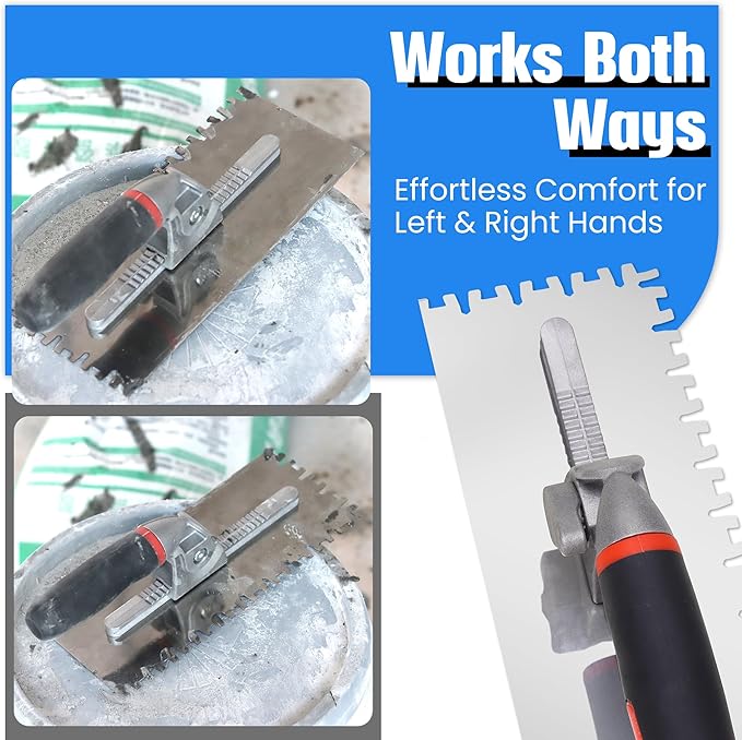 Switchable Notch Trowel Set 8-Piece Kit - Time-Saving No-Swap System, Professional Stainless Steel Tile Tools Ergonomic Grip, for Floor & Wall Tile, Cement, Concrete, Masonry Work