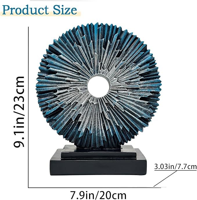 aboxoo Abstract Staute,Modern Decorative Home Decor,Office Desk Sculpture for Men,Creative Round Line Ornament for Bookshelf,Bedroom,Desktop,Dining Table(Blue Silver)