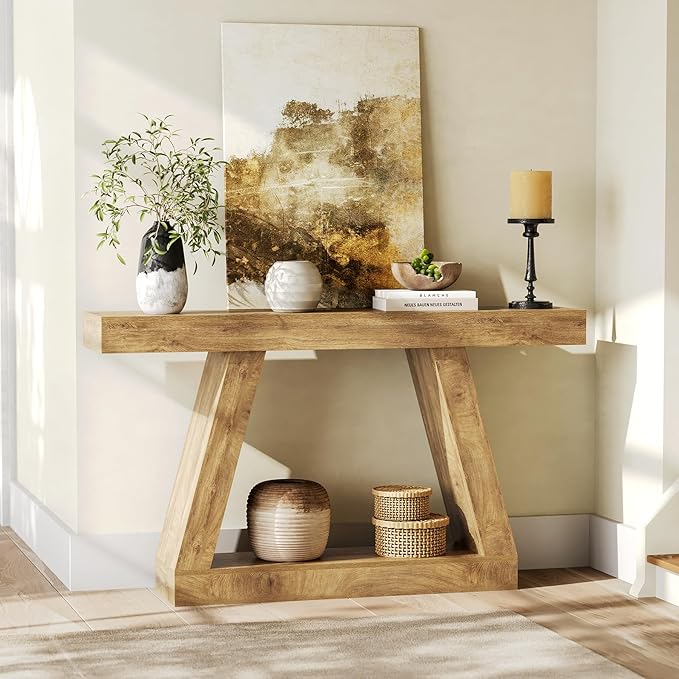 LITTLE TREE 55-Inch Sofa Table with Storage, Farmhouse Console Table for Home, Rectangular Wooden Entryway Furniture for Living Room, Bedroom, Office, Hallway, Oak