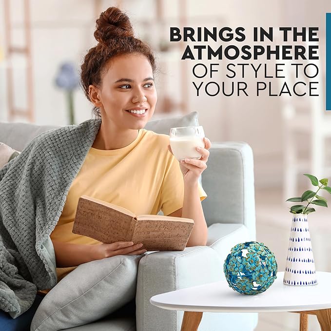 Everydecor Metal Decorative Sphere for Home Decor - Decorative Balls for Shelves, Centerpiece Bowls, Bookshelf - Decoration Orbs Accents for Living Room, Bedroom - Antique Blue Shelf Spheres