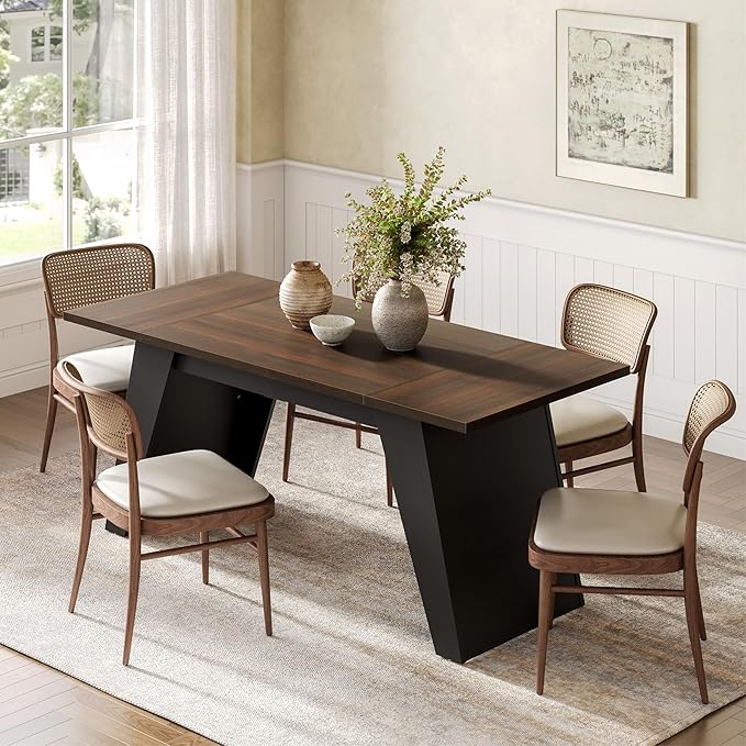 LITTLE TREE 71-Inch Dining Table, Rectangular Kitchen Table for 4-6 People, Heavy-Duty Furniture Legs, Multi-Functional Kitchen/Dining/Living Room Furniture, Black