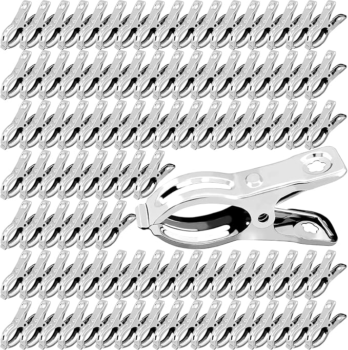 BESTEEL Upgraded 100 PCS Garden Clips, Greenhouse Clamps 100% Stainless Steel Heavy Duty Greenhuose Clips for Netting - Strong Grip to Hold Down Shade Cloth or Plant Cover on Garden Greenhouse Hoops