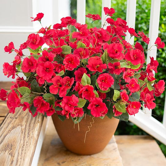 Fake Hibiscus Artificial Flowers for Outdoors Spring Summer Decoration, 6 Bundles Silk Red Hibiscus Flowers Bouquet UV Resistant Look Real Faux Plants for Outside Planter Front Door Porch Balcony Yard