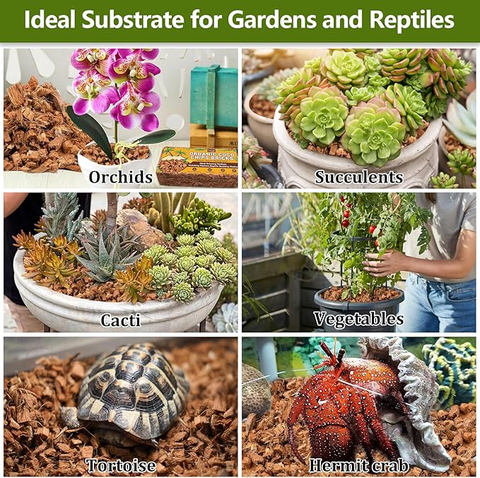 Legigo 1.1 LB Coco Husk Chips for Plants- 100% Organic Coconut Coir Chips Brick with Low EC & PH Balance, Compressed Coconut Substrate Coco Chips Mulch Medium for Garden, Flowers, Plants