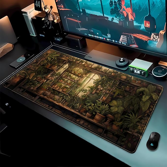 Green Retro Plant Lover Desk Mat Cute Sage Mouse Pad XXL Large Extended Gaming Mousepad Anime Desk Pad 31.5x15.75 in, Aesthetic Desktop Accessories for Women Computer Mat Keyboard and Mouse Mat