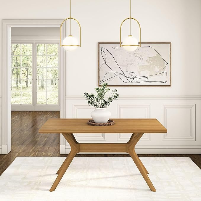 Plank+Beam Verso Rectangular Dining Table, 60 Inch Solid Wood Kitchen & Dining Room Table, Minimalist Table for Dining Room, Modern Dinner Table, Pecan