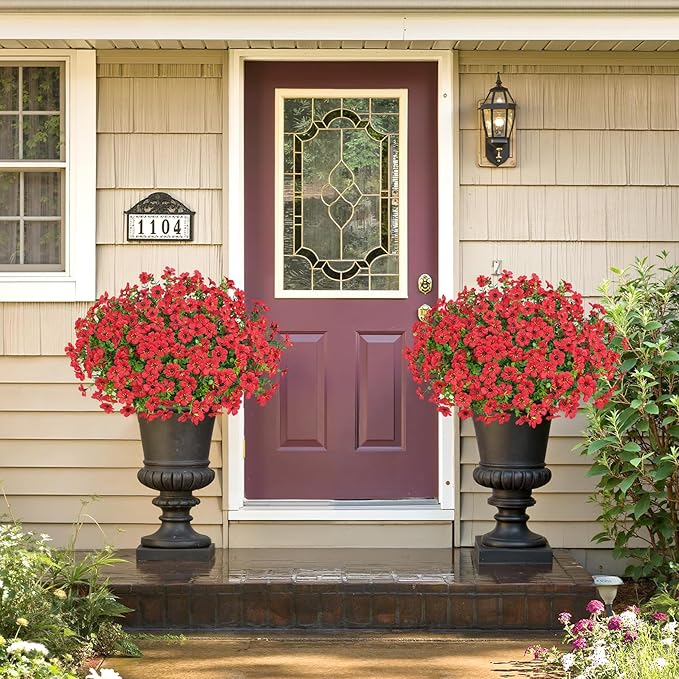 20 Bundles Artificial Flowers for Outdoors Decoration Fake Silk Flowers UV Resistant Faux Plants Artificial Daisy Eucalyptus for Spring Summer Garden Yard Porch Window Home Decor, Red