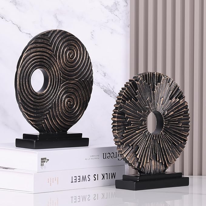 Gold Home Decor Sculpture, Above Kitchen Cabinet Decor Aesthetic, Living Room Decor Round Statue Medallion, Center Pieces Decoration for Table - Ideal Coffee Table Blue Bedroom, Office Desktop Decor