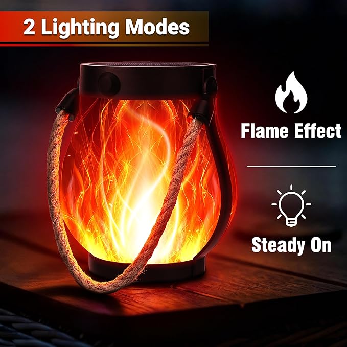 Christmas Solar Flame Lantern Hanging Outdoor Waterproof Purple - 2 Pack Flame Lanterns with Dual Charging Modes of Solar & USB for Garden or Yard Decorations (Red - 2 Pack)