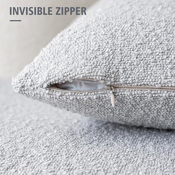 Foindtower Pack of 2, Decorative Textured Boucle Throw Pillow Covers Accent Solid Pillow Cases Cozy Soft Couch Cushion Case for Chair Sofa Bedroom Living Room Home Decor 22 x 22 Inch Light Grey