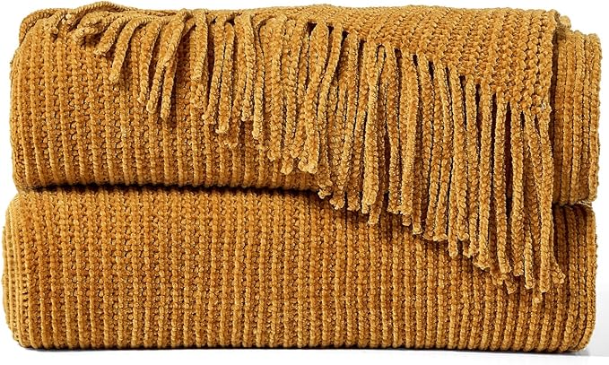 inhand Brown Throw Blanket for Couch Bed,Fall Home Decorative Soft Chunky Chenille Woven Blankets with Tassels,Lightweight Cozy Boho Farmhouse Warm Winter Gifts for Women,50"x60",Extra Thick
