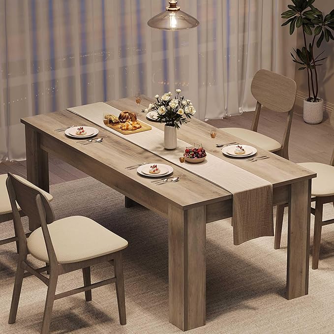 CABIHOME Dining Table for 4-6, 63" Inch Dining Tables for 4, Farmhouse Large Kitchen Dining Table, Rectangular Dining Room Table for Small Space, Dinner Table for Kitchen, Apartment, Rustic Gray