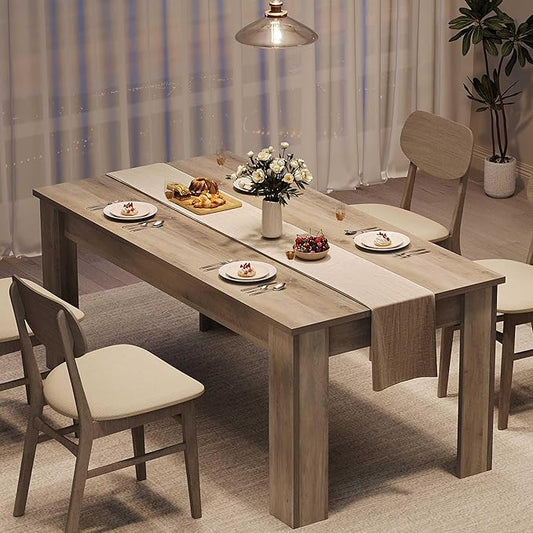CABIHOME Dining Table for 4-6, 63" Inch Dining Tables for 4, Farmhouse Large Kitchen Dining Table, Rectangular Dining Room Table for Small Space, Dinner Table for Kitchen, Apartment, Rustic Gray