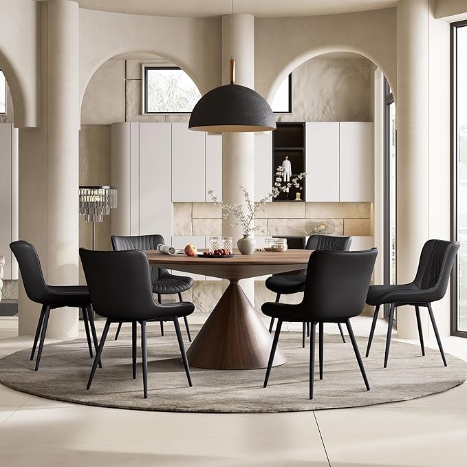 YOUTASTE Black Dining Chairs Set of 2 Upholstered Mid Century Modern Kitchen Dining Room Chairs Armless Faux Leather Accent Chairs Metal Vanity Lounge Chair with Back for Living Room Bedrooms