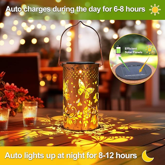 Christmas Gifts for Women, 2 Pack Butterfly Birthday Gifts for Women Mom Grandma Solar Lanterns Outdoor Waterproof Garden Decor Hanging LED Decorative Light for Patio Yard Lawn Gardening Gifts